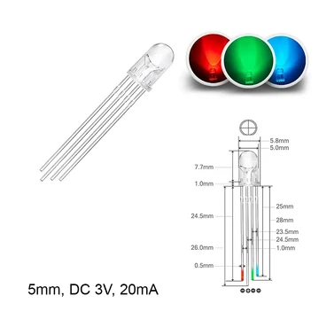 LED dióda 5mm 3V magasfényű RGB