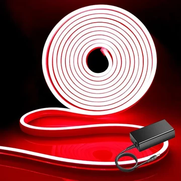 LED0147B Flexibilis neon LED szalag dekorvilágítás tápegységgel, piros színű, 5m