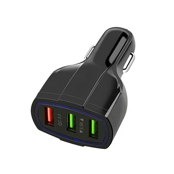 Autós gyorstöltő, fekete színű, 3x USB aljzat (QC 3.0)