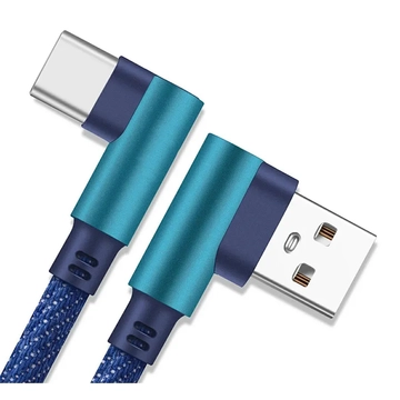 ML0800P USB - Type C kábel, szövet borítással, pipa dugóval, kék, 1m