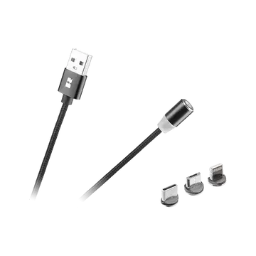 RB-6004-100-B Rebel mágneses univerzális USB töltőkábel, Micro USB/ Type-C/Apple 3in1