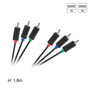 RCA kábel, komponens 3RCA dugó - 3RCA dugó, 1,8m