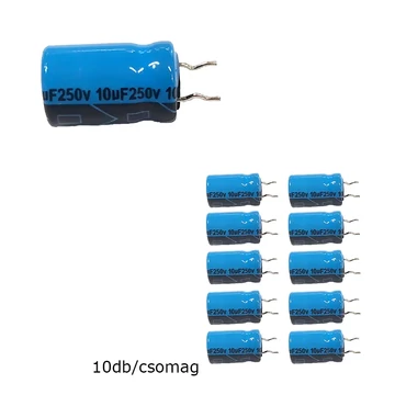 SK10-250-85R Elektrolit kondenzátor, 10µF/250V 85°C, Ø10x17mm, rövidlábú, 10db/csomag