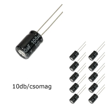 SK100-50-105 Elektrolit kondenzátor, 100µF/50V 105°C, Ø8x13mm, 10db/csomag