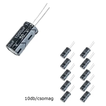 Elektrolit kondenzátor, 1000µF/50V 105°C, Ø13x25mm, 10db/csomag