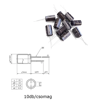 Elektrolit kondenzátor, 22µF/350V 105°C, Ø13x21mm, 10db/csomag