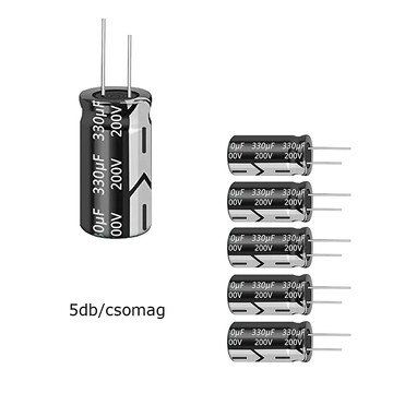 SK330-200-105 Elektrolit kondenzátor, 330µF/200V 105°C, Ø18x40mm, 5db/csomag