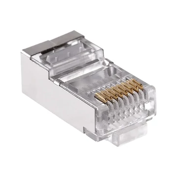 TEL0074 Krimpelhető árnyékolt RJ45 dugó tömör vezetékre, átmenő, FTP 8P8C, CAT6e