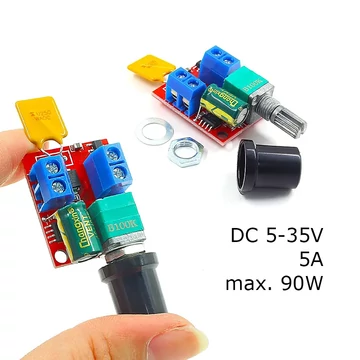 Egyenáramú villanymotor fordulatszám szabályzó, DC5-35V 5A, max. 90W