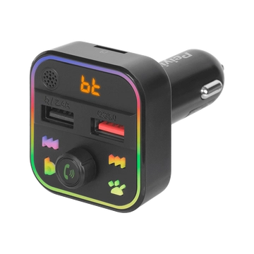 URZ0479 FM Transmitter és USB töltő Bluetooth kihangosítással, RGB, Peiying