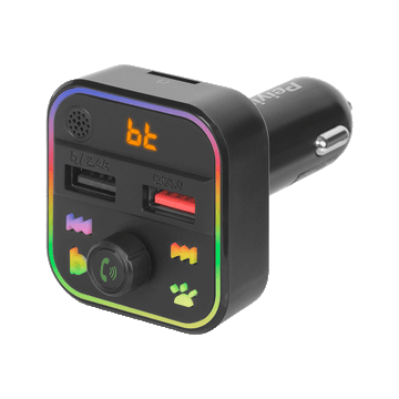 URZ0479 FM Transmitter és USB töltő Bluetooth kihangosítással, RGB, Peiying