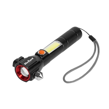 URZ0941 Rebel multifunkciós tölthető LED elemlámpa, üvegtörővel és övvágóval, zoom funkció