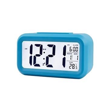 URZ3219B Ébresztőóra, dátum/hőmérséklet kijelzéssel, fehér háttérvilágítású LCD, kék színű
