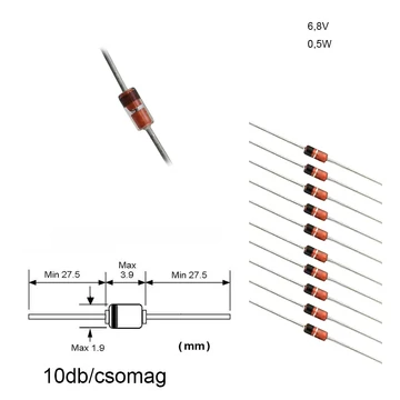 Zener dióda, 6,8V 0,5W, 10db/csomag