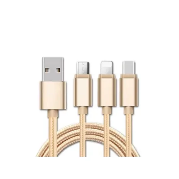 ML0807G Univerzális USB töltőkábel, Micro USB/ Type-C/Apple 3in1, arany színű