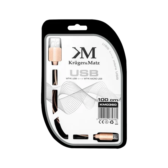 KM0360 Krüger&Matz USB-Micro USB kábel, arany színű 1m