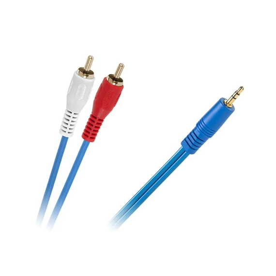 KPO2749-5 Jack - RCA kábel, 3,5mm sztereó jack dugó - 2RCA dugó, kék, 5m