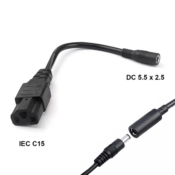 DC dugó átalakító elektromos kerékpárhoz, 2.5/5.5 alj. IEC C15 dugó