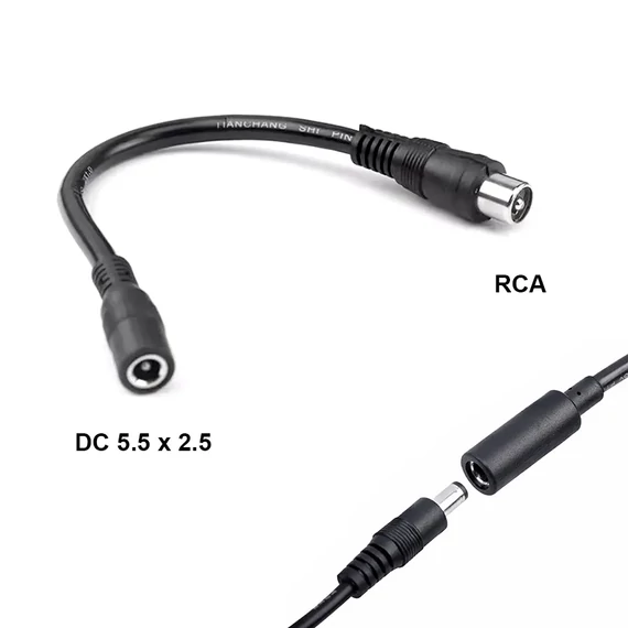 DC dugó átalakító elektromos kerékpárhoz, 2.5/5.5 aljzat, RCA dugó