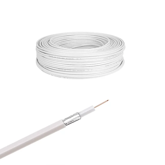 KAB0016 Koax kábel, 7,0mm, fehér, réz, háromszoros árnyékolás, 150m/tekercs