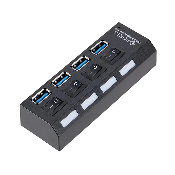 KOM0752A 4 portos USB 3.0 HUB, kapcsolható, fekete színű