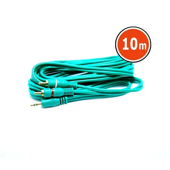 Jack - RCA kábel 3,5mm sztereó jack dugó - 2RCA dugó zöld 10m