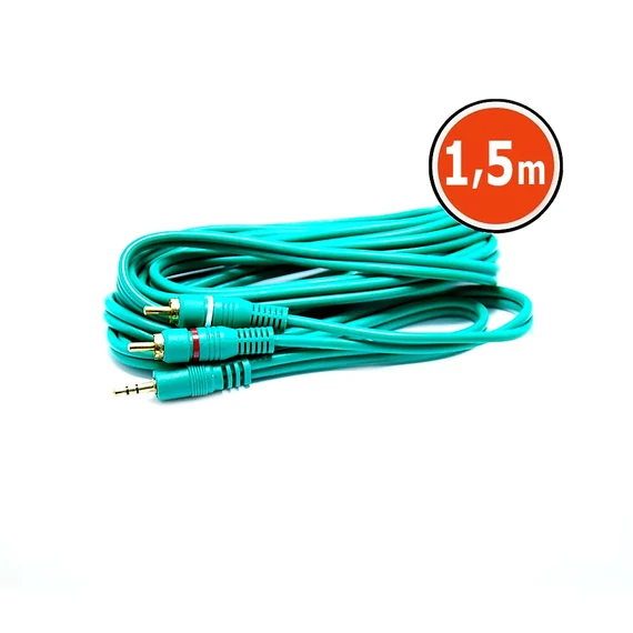 Jack - RCA kábel, 3,5mm sztereó jack dugó - 2RCA dugó, zöld, 1,5m