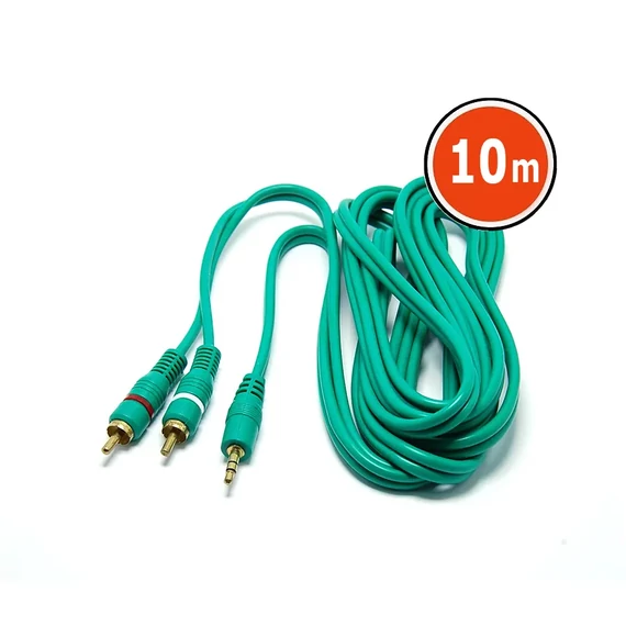 Jack - RCA kábel 3,5mm sztereó jack dugó - 2RCA dugó 4mm zöld 10m