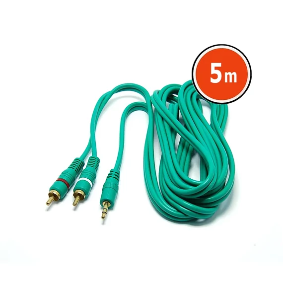 Jack - RCA kábel, 3,5mm sztereó jack dugó - 2RCA dugó 4mm zöld 5m