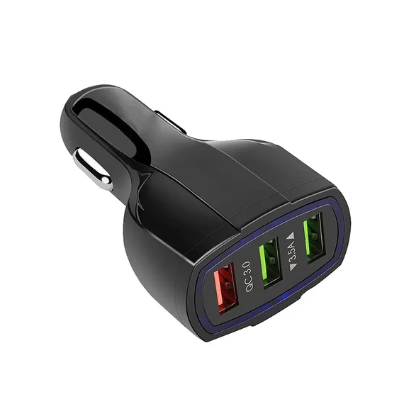 Autós gyorstöltő, fekete színű, 3x USB aljzat (QC 3.0) Autós gyorstöltő, fekete színű, 3x USB aljzat (QC 3.0)