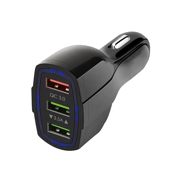 Autós gyorstöltő, fekete színű, 3x USB aljzat (QC 3.0) Autós gyorstöltő, fekete színű, 3x USB aljzat (QC 3.0)
