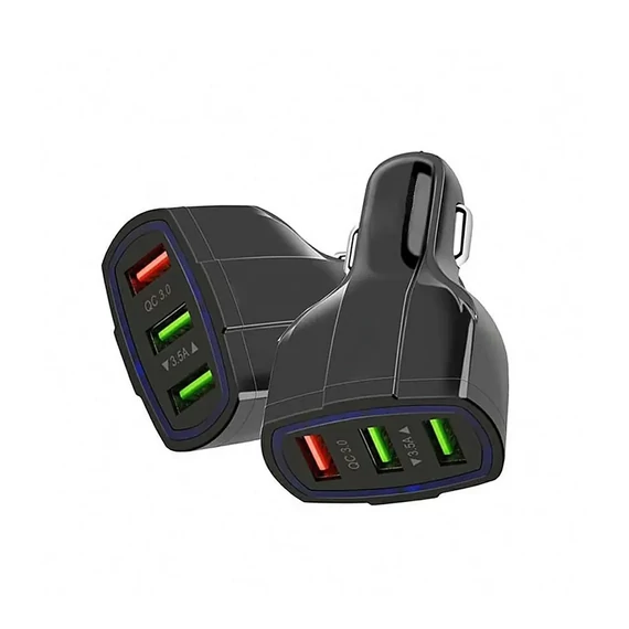 Autós gyorstöltő, fekete színű, 3x USB aljzat (QC 3.0) Autós gyorstöltő, fekete színű, 3x USB aljzat (QC 3.0)