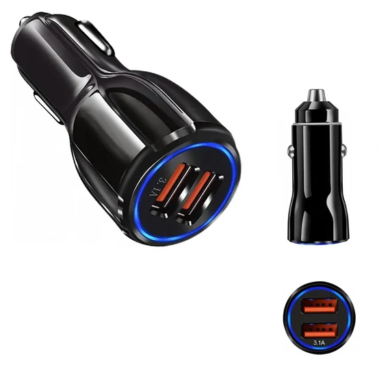 Autós univerzális DUAL USB gyorstöltő, fekete színű, 3100mA