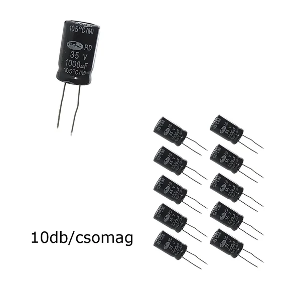 Elektrolit kondenzátor, 1000µF/35V 105°C, Ø13x21mm, 10db/csomag