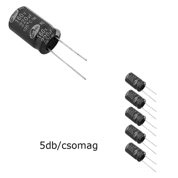 Elektrolit kondenzátor, 220µF/160V 105°C, Ø16x32mm, 5db/csomag