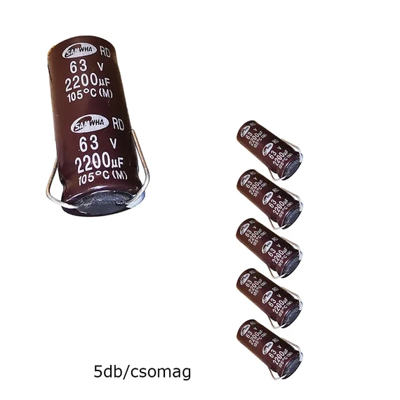 Elektrolit kondenzátor, 2200µF/63V 105°C, Ø16x36mm, 5db/csomag