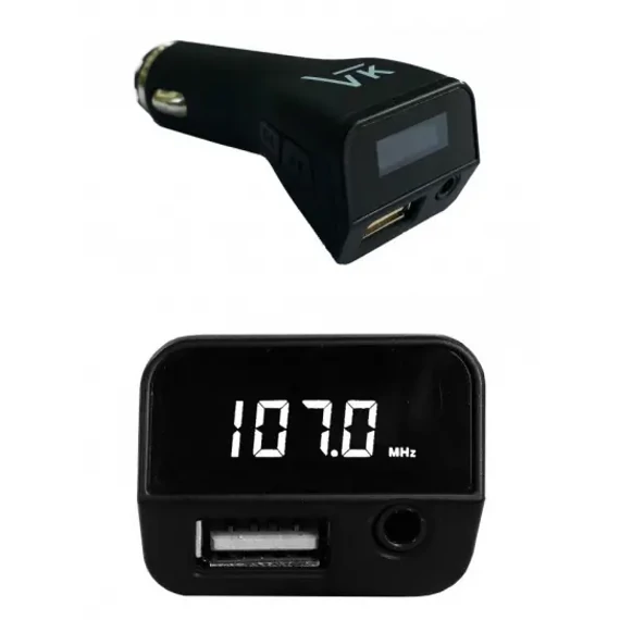 TRANS017 FM Transmitter/USB töltő, USB/AUX LCD kijelzővel, C09