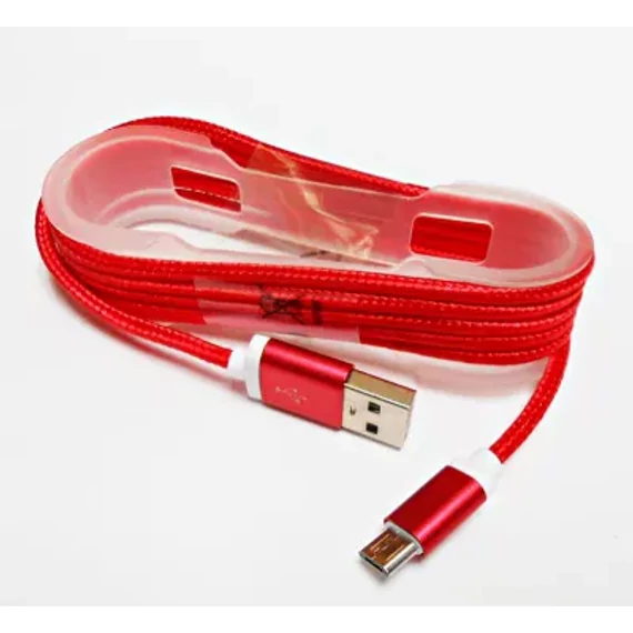 KPO3874C Micro USB kábel, szövet borítással, fém csatlakozóval, piros színű 1,5m