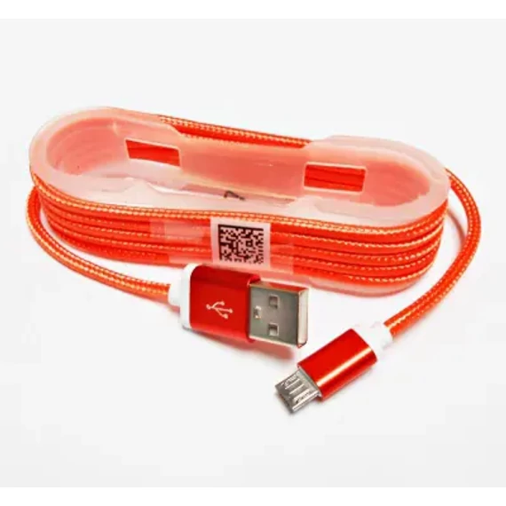 KPO3874D Micro USB kábel, szövet borítással, fém csatlakozóval, narancs 1,5m