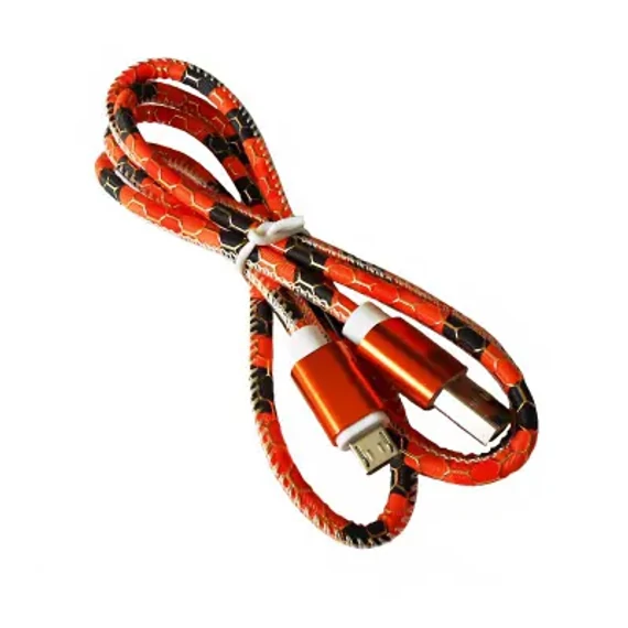 KPO3874J Micro USB kábel, szövet borítással, fém csatlakozóval,narancs-fekete 1m