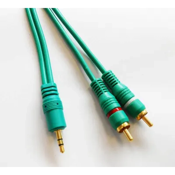 KPO2749Z-10 3,5mm jack - 2RCA kábel (4mm) zöld színű, aranyozott dugóval 10m