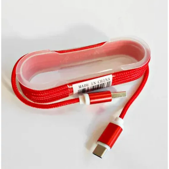 GSM1000R USB - Type C USB kábel szövet borítással, fém csatlakozóval, piros 1,5m