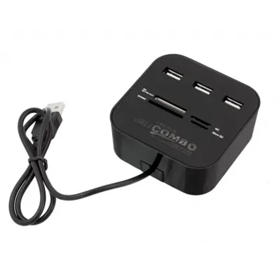 KOM0739A 3 portos USB HUB és kártyaolvasó (MS/SD/M2/MicroSD)