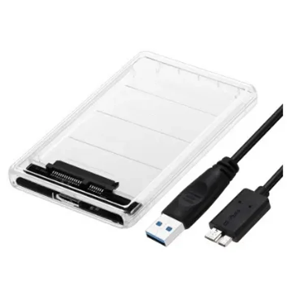 COM0016 Külső merevlemez ház 2,5coll HDD/SSD-hez, USB3.0, átlátszó