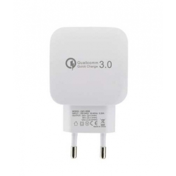 ML0003A Hálózati USB gyorstöltőtöltő, fehér színű 5V/9V/12V (QC 3.0)