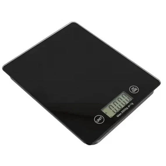KHA0032 Digitális konyhai mérleg, üveg, fekete színű, 5kg-ig