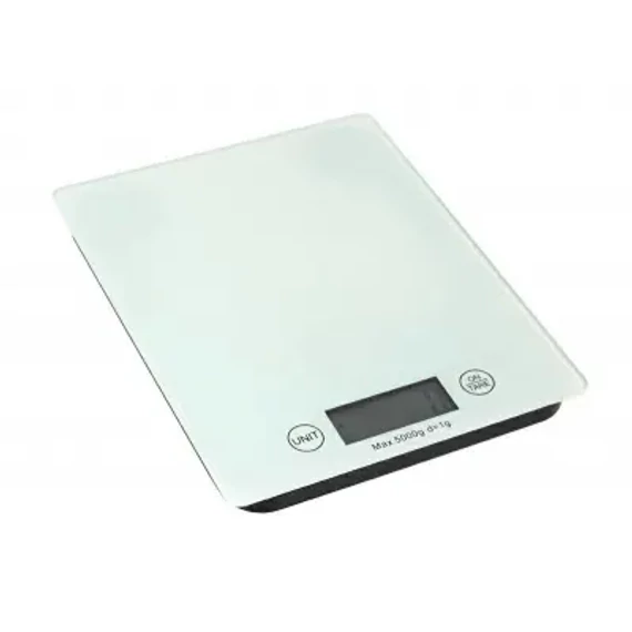 KHA0033 Digitális konyhai mérleg, üveg, fehér színű, 5kg-ig