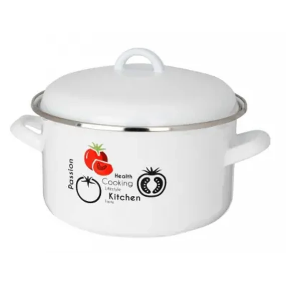KE053 Zománcozott fazék fedővel, fehér színű 18cm 2,5L