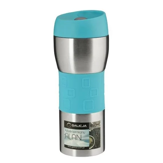 KT009B Termosz, műanyag és rozsdamentes acél, kék színű, 450ml
