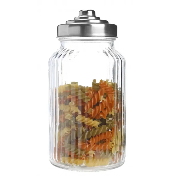 KE085C Konyhai bordázott üveg tároló edény csavaros tetővel, 1300ml-es